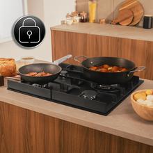 Bolero Squad G 4400F Glass Black - Placa de gas de 4 Fuegos, 8kW, Glass Black, Parrillas de Hierro Fundido, Quemador WOK Triple Corona, Encendido Electrónico, Seguridad en Válvulas, accesorio para la conversión de gas incluído.