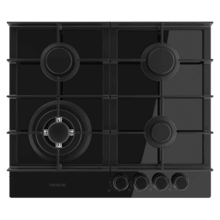 Bolero Squad G 4400F Glass Black - Placa de gas de 4 Fuegos, 8kW, Glass Black, Parrillas de Hierro Fundido, Quemador WOK Triple Corona, Encendido Electrónico, Seguridad en Válvulas, accesorio para la conversión de gas incluído.