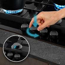 Bolero Squad G 4400F Glass Black - Placa de gas de 4 Fuegos, 8kW, Glass Black, Parrillas de Hierro Fundido, Quemador WOK Triple Corona, Encendido Electrónico, Seguridad en Válvulas, accesorio para la conversión de gas incluído.