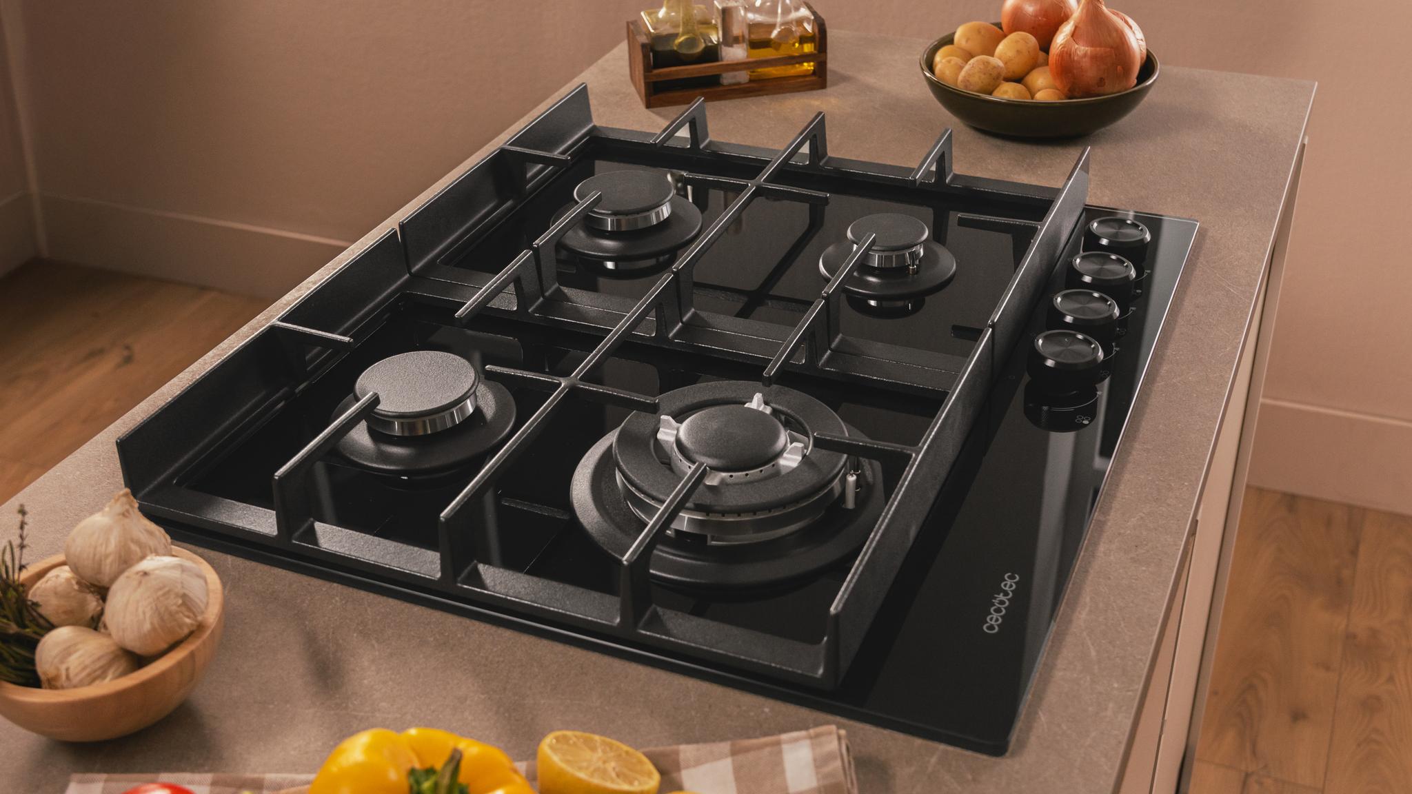 Placa de 4 fuegos y acabado Glass Black