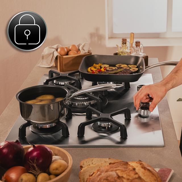 Bolero Squad G 5400S Inox - Plaque de cuisson à gaz 5 brûleurs, 10,4 kW, acier inoxydable, grilles en fonte, brûleur WOK à triple couronne, allumage électronique, soupapes de sécurité, accessoire de conversion de gaz inclus.