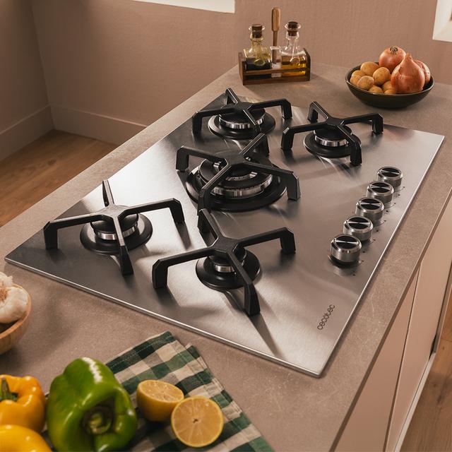 Bolero Squad G 5400S Inox - Plaque de cuisson à gaz 5 brûleurs, 10,4 kW, acier inoxydable, grilles en fonte, brûleur WOK à triple couronne, allumage électronique, soupapes de sécurité, accessoire de conversion de gaz inclus.