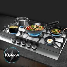 Bolero Squad G 5400F Inox - Placa de gas de 5 Fuegos, 10,4kW, Acero Inoxidable, Parrillas de Hierro Fundido, Quemador WOK Triple Corona, Encendido Electrónico, Seguridad en Válvulas, accesorio para la conversión de gas incluído.
