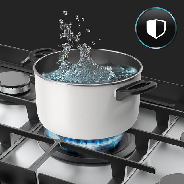 Bolero Squad G 5400F Inox - Placa de gas de 5 Fuegos, 10,4kW, Acero Inoxidable, Parrillas de Hierro Fundido, Quemador WOK Triple Corona, Encendido Electrónico, Seguridad en Válvulas, accesorio para la conversión de gas incluído.