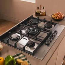 Bolero Squad G 5400F Inox - Plaque de cuisson à gaz 5 brûleurs, 10,4 kW, acier inoxydable, grilles en fonte, brûleur WOK à triple couronne, allumage électronique, soupapes de sécurité, accessoire de conversion de gaz inclus.
