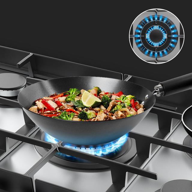 Bolero Squad G 5400F Inox - Placa de gas de 5 Fuegos, 10,4kW, Acero Inoxidable, Parrillas de Hierro Fundido, Quemador WOK Triple Corona, Encendido Electrónico, Seguridad en Válvulas, accesorio para la conversión de gas incluído.