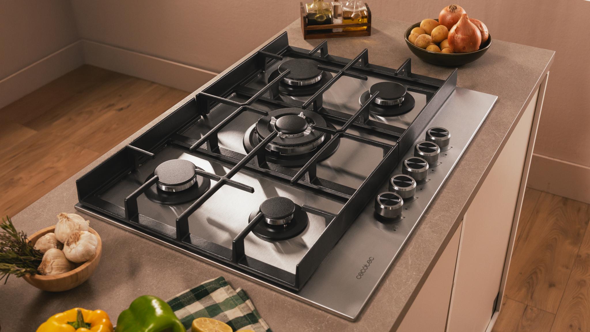 Placa de 5 fuegos y acabado Inox