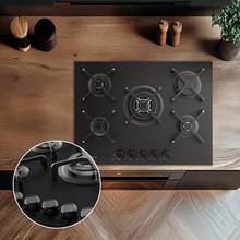Bolero Squad G 5400S Nano Glass - Placa de gas de 5 Fuegos, 10,4kW, Nano Glass, Parrillas de Hierro Fundido, Quemador WOK Triple Corona, Encendido Electrónico, Seguridad en Válvulas, accesorio para la conversión de gas incluído.