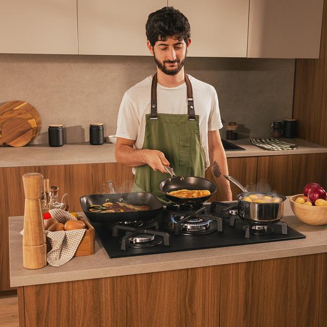 Bolero Squad G 5400S Nano Glass - Plaque de cuisson à gaz 5 brûleurs, 10,4 kW, Nano Glass, grilles en fonte, brûleur WOK à triple couronne, allumage électronique, sécurité des soupapes, accessoire de conversion de gaz inclus.