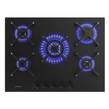 Bolero Squad G 5400S Nano Glass - Placa de gas de 5 Fuegos, 10,4kW, Nano Glass, Parrillas de Hierro Fundido, Quemador WOK Triple Corona, Encendido Electrónico, Seguridad en Válvulas, accesorio para la conversión de gas incluído.