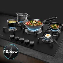 Bolero Squad G 5400S Nano Glass - Placa de gas de 5 Fuegos, 10,4kW, Nano Glass, Parrillas de Hierro Fundido, Quemador WOK Triple Corona, Encendido Electrónico, Seguridad en Válvulas, accesorio para la conversión de gas incluído.