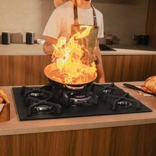 Bolero Squad G 5400S Nano Glass - Plaque de cuisson à gaz 5 brûleurs, 10,4 kW, Nano Glass, grilles en fonte, brûleur WOK à triple couronne, allumage électronique, sécurité des soupapes, accessoire de conversion de gaz inclus.