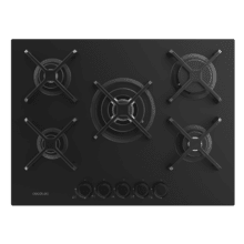 Bolero Squad G 5400S Nano Glass - Placa de gas de 5 Fuegos, 10,4kW, Nano Glass, Parrillas de Hierro Fundido, Quemador WOK Triple Corona, Encendido Electrónico, Seguridad en Válvulas, accesorio para la conversión de gas incluído.