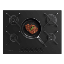 Bolero Squad G 5400S Nano Glass - Placa de gas de 5 Fuegos, 10,4kW, Nano Glass, Parrillas de Hierro Fundido, Quemador WOK Triple Corona, Encendido Electrónico, Seguridad en Válvulas, accesorio para la conversión de gas incluído.