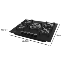Bolero Squad G 5400S Nano Glass - Placa de gas de 5 Fuegos, 10,4kW, Nano Glass, Parrillas de Hierro Fundido, Quemador WOK Triple Corona, Encendido Electrónico, Seguridad en Válvulas, accesorio para la conversión de gas incluído.