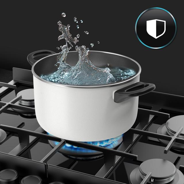 Bolero Squad G 5400F Glass Black - Placa de gas de 5 Fuegos, 10,4kW, Glass Black, Parrillas de Hierro Fundido, Quemador WOK Triple Corona, Encendido Electrónico, Seguridad en Válvulas, accesorio para la conversión de gas incluído.