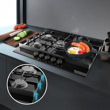 Bolero Squad G 5400F Glass Black - Placa de gas de 5 Fuegos, 10,4kW, Glass Black, Parrillas de Hierro Fundido, Quemador WOK Triple Corona, Encendido Electrónico, Seguridad en Válvulas, accesorio para la conversión de gas incluído.