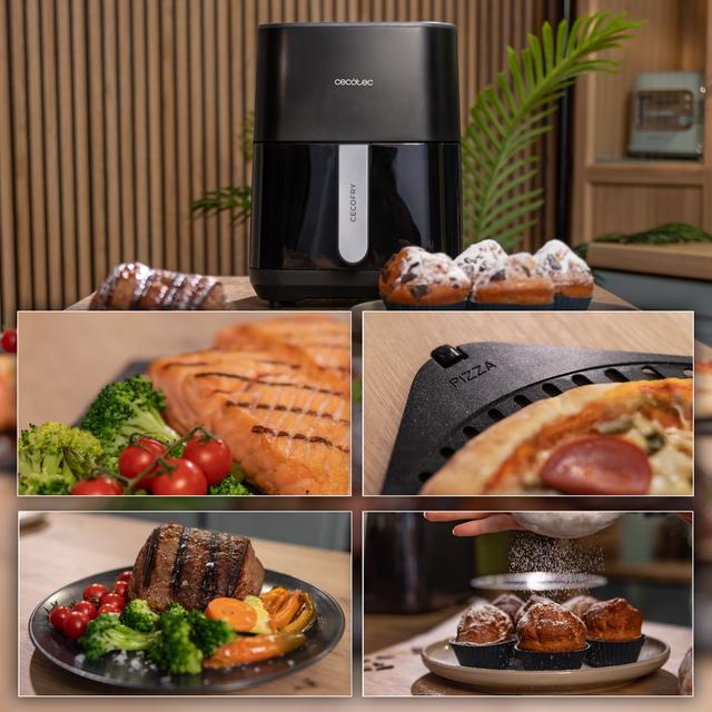 Fritadeira Cecofry&Grill Duoheat 4000 Air com dupla resistência para perfeito escurecimento e sabor grelhado em carnes, capacidade de 4 litros e potência de 1900 W para pratos saudáveis.