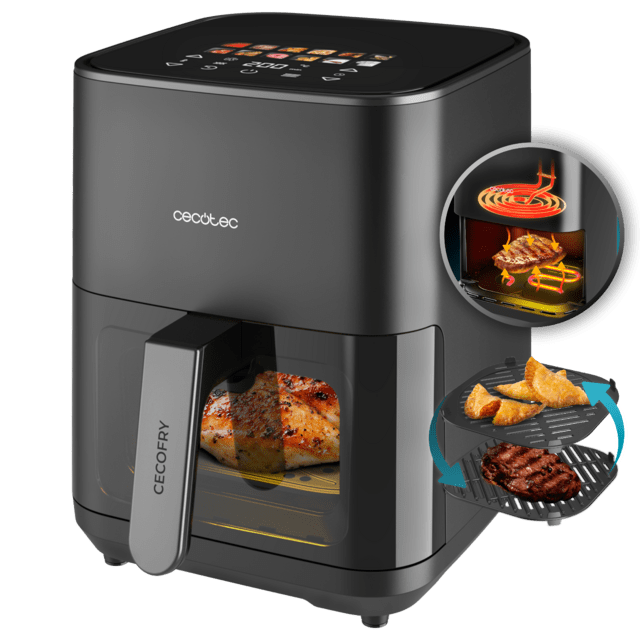 Cecofry&Grill Duoheat 4000 Air fryer Freidora de aire con doble resistencia para dorado perfecto y sabor de parrilla en carnes, capacidad de 4 litros y potencia de 1900 W para platos saludables.