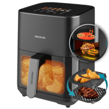 Cecofry&Grill Duoheat 4000 Friggitrice ad aria con doppia resistenza per una doratura perfetta e sapore di barbecue sulla carne, capacità di 4 litri e potenza di 1900 W per piatti salutari.