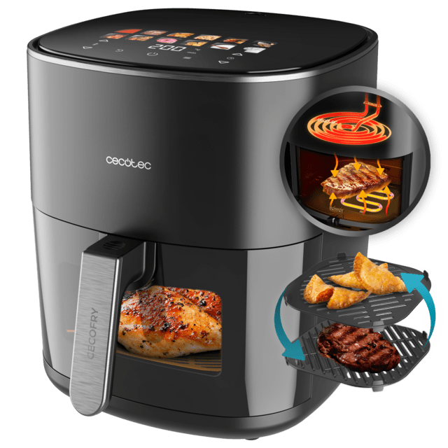 Cecofry&Grill Duoheat 6500 Air fryer  Freidora de aire con doble resistencia para dorado perfecto y sabor de parrilla en carnes, capacidad de 6,5 litros y potencia de 2200 W para platos saludables.