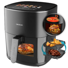 Cecofry&Grill Duoheat 6500 Friggitrice ad aria con doppia resistenza per una doratura perfetta e sapore di barbecue sulla carne, capacità di 6,5 litri e potenza di 2200 W per piatti salutari.