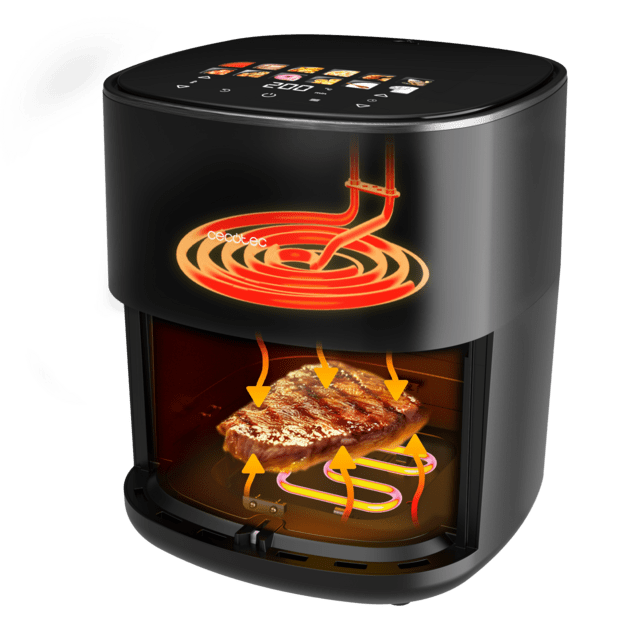 Cecofry&Grill Duoheat 6500 Air fryer  Freidora de aire con doble resistencia para dorado perfecto y sabor de parrilla en carnes, capacidad de 6,5 litros y potencia de 2200 W para platos saludables.