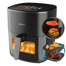 Cecofry&Grill Duoheat 6500 Friggitrice ad aria con doppia resistenza per una doratura perfetta e sapore di barbecue sulla carne, capacità di 6,5 litri e potenza di 2200 W per piatti salutari.