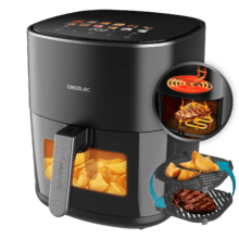 Fritadeira Cecofry&Grill Duoheat 6500 Air com dupla resistência para perfeito escurecimento e sabor grelhado em carnes, capacidade de 6,5 litros e potência de 2200 W para pratos saudáveis.