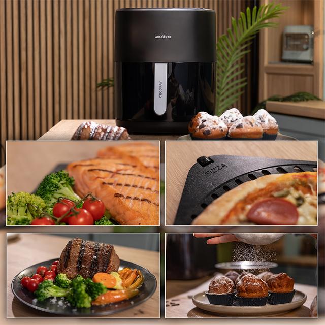 Friteuse à air Cecofry&Grill Duoheat 6500 à double résistance pour un brunissement parfait et une saveur de grillade des viandes, capacité de 6,5 litres et puissance de 2200 W pour des plats sains.