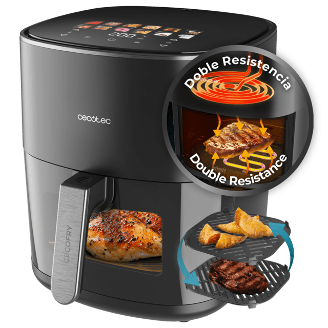 Cecofry&Grill Duoheat 6500 Fritadeira com dupla resistência para um dourado perfeito e um sabor a grelhado nas carnes, 6,5 litros de capacidade e 2200 W de potência para pratos saudáveis.