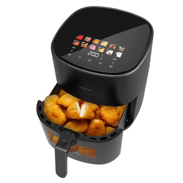 Friteuse à air Cecofry&Grill Duoheat 6500 à double résistance pour un brunissement parfait et une saveur de grillade des viandes, capacité de 6,5 litres et puissance de 2200 W pour des plats sains.