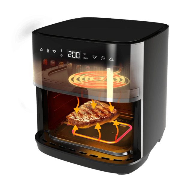 Cecofry&Grill Duoheat 8000 Friteuse à air avec double résistance pour un grillage parfait de la viande, capacité de 8 litres et puissance de 2200 W pour des plats sains.