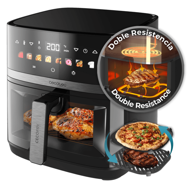 Cecofry&Grill Duoheat 8000 Friteuse à air avec double résistance pour un grillage parfait de la viande, capacité de 8 litres et puissance de 2200 W pour des plats sains.
