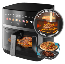 Cecofry&Grill Duoheat 8000 Friggitrice ad aria con doppia resistenza per una doratura perfetta e sapore di barbecue sulla carne, capacità di 8 litri e potenza di 2200 W per piatti salutari.