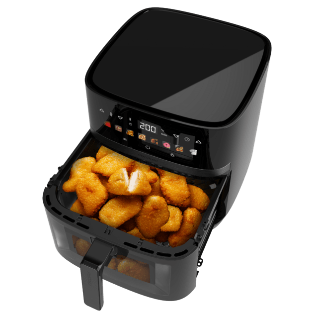 Cecofry&Grill Duoheat 8000 Friggitrice ad aria con doppia resistenza per una doratura perfetta e sapore di barbecue sulla carne, capacità di 8 litri e potenza di 2200 W per piatti salutari.