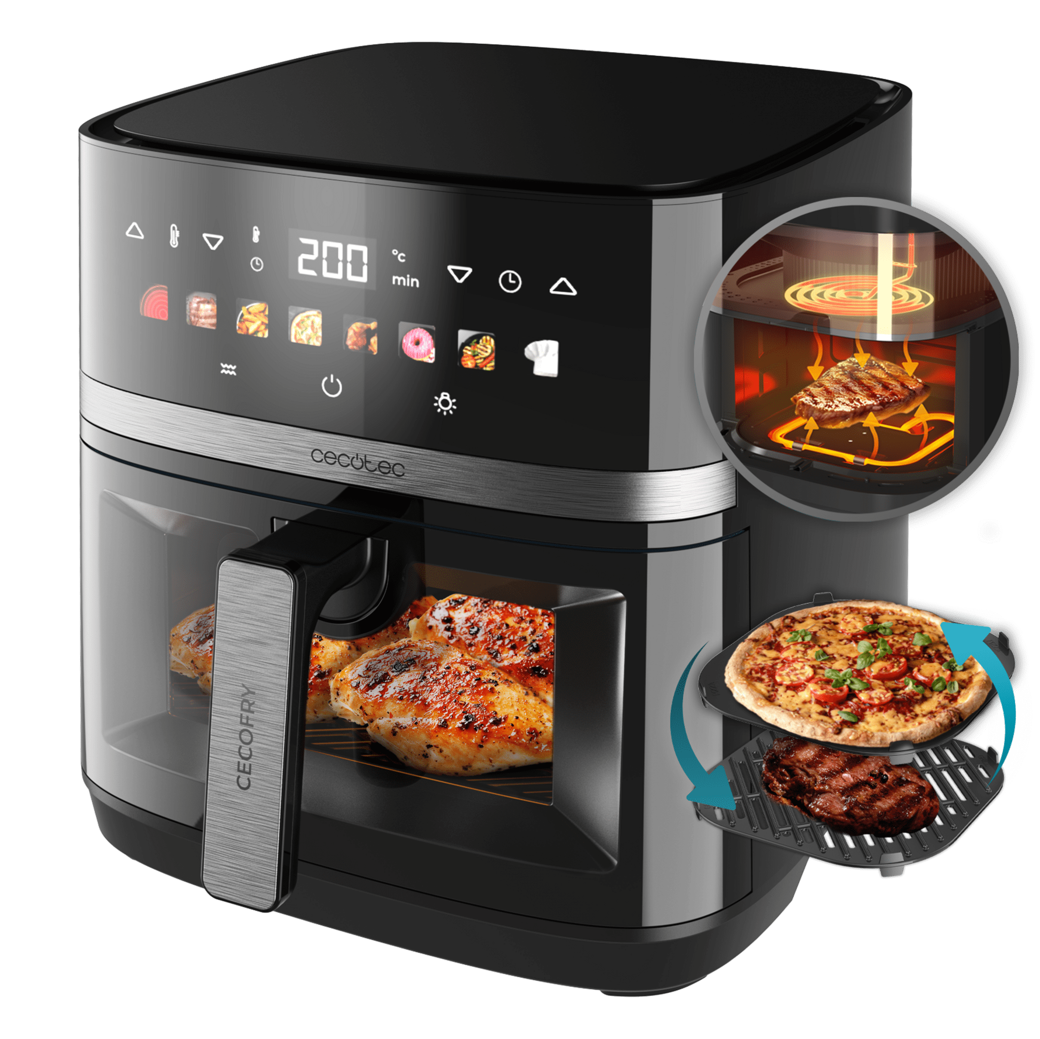 Cecofry&Grill Duoheat 8000 Friteuse à air avec double résistance pour un grillage parfait de la viande, capacité de 8 litres et puissance de 2200 W pour des plats sains.