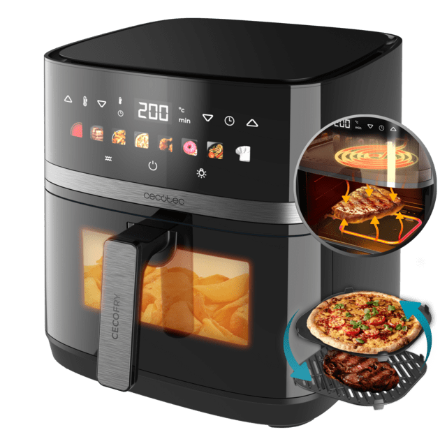 Cecofry&Grill Duoheat 8000 Friggitrice ad aria con doppia resistenza per una doratura perfetta e sapore di barbecue sulla carne, capacità di 8 litri e potenza di 2200 W per piatti salutari.