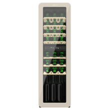 Bolero GrandSommelier Origin Duo 30 Hit Beige Cave à vin rétro en noir avec deux zones de température, capacité pour 30 bouteilles, contrôle électronique de la température par écran LED, zone de température 1 de 5 ºC à 12 ºC, zone de température 2 de 12 ºC à 20 ºC, technologie NoFrost, clayettes en bois, éclairage intérieur, ventilation interne assistée, 120,5 cm de hauteur, 36,6 cm de largeur, 47,6 cm de profondeur.