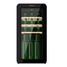 Bolero GrandSommelier Origin 18 Hit Black Vinoteca de diseño retro color negro, Capacidad para 18 botellas, Control electrónico de temperatura mediante display LED, Rango ajustable de 5 a 20ºC, Compresor Integrado, Tecnología NoFrost, Estantes de madera, Luz interior, Ventilación interna asistida por ventilador, Dimensiones de Alto 74,3cm, Ancho 36,6cm, Fondo 47,6cm