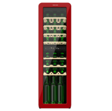 Bolero GrandSommelier Origin Duo 30 Hit Red Cave à vin rétro en rouge avec deux zones de température, capacité pour 30 bouteilles, contrôle électronique de la température par écran LED, zone de température 1 de 5 ºC à 12 ºC, zone de température 2 de 12 ºC à 20 ºC, technologie NoFrost, clayettes en bois, éclairage intérieur, ventilation interne assistée, 120,5 cm de hauteur, 36,6 cm de largeur, 47,6 cm de profondeur.