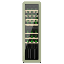 Bolero GrandSommelier Origin Duo 30 Hit Green Vinoteca de diseño retro color verde con dos zonas de temperatura, Capacidad para 30 botellas, Control electrónico de temperatura mediante display LED, Temperatura Zona 1 de 5ºC a 12ºC, Temperatura Zona 2 de 12ºC a 20ºC, Tecnología NoFrost, Estantes Madera, Luz interior, Ventilación interna asistida por ventilador, Dimensiones de Alto 120,5cm, Ancho 36,6cm, Fondo 47,6cm