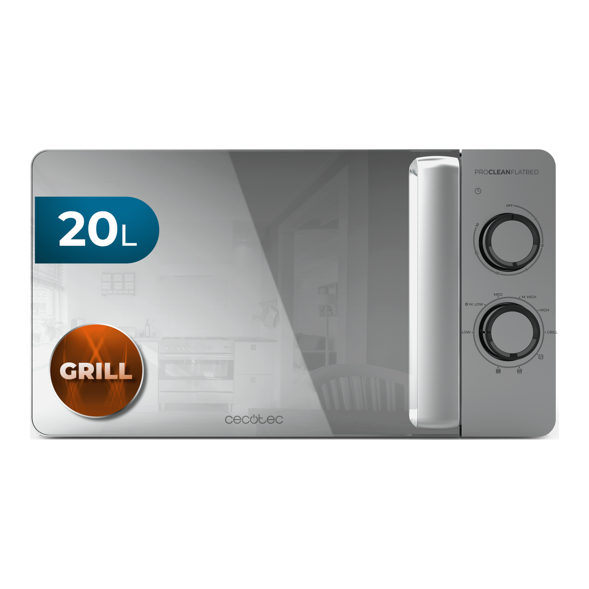 Proclean 3160 Flatbed Mirror Micro-ondes de 20 litres de capacité avec gril sans plateau tournant, revêtement Ready2Clean et technologie 3DWave.