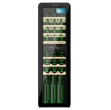 Bolero GrandSommelier Origin Duo 30 Hit Black Cave à vin rétro en noir avec deux zones de température, capacité pour 30 bouteilles, contrôle électronique de la température par écran LED, zone de température 1 de 5 ºC à 12 ºC, zone de température 2 de 12 ºC à 20 ºC, technologie NoFrost, clayettes en bois, éclairage intérieur, ventilation interne assistée, 120,5 cm de hauteur, 36,6 cm de largeur, 47,6 cm de profondeur.