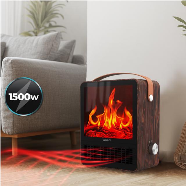 ReadyWarm 1500 Ceramic Flames Aquecedor de mesa em cerâmica com 1500 W, luz com efeito de chama, termostato ajustável e 2 modos de operação.