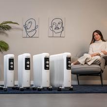 ReadyWarm 550 Space White. Radiador Eléctrico de Aceite con 5 Módulos, Bajo Consumo, 1000 W, 3 Niveles de potencia, Sistema de Seguridad, Ruedas 12 m2