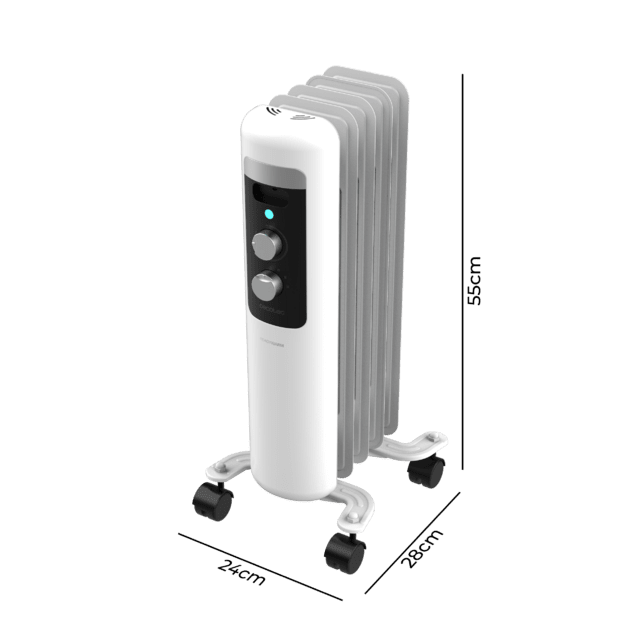 ReadyWarm 550 Space White Radiador Eléctrico de Aceite con 5 Módulos, Bajo Consumo, 1000 W, 3 Niveles de potencia, Sistema de Seguridad, Ruedas 12 m2