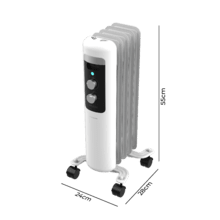 ReadyWarm 550 Space White. Radiador Eléctrico de Aceite con 5 Módulos, Bajo Consumo, 1000 W, 3 Niveles de potencia, Sistema de Seguridad, Ruedas 12 m2