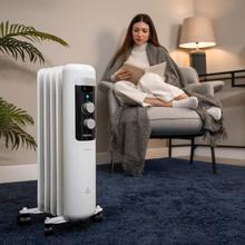 ReadyWarm 550 Space White. Radiador Eléctrico de Aceite con 5 Módulos, Bajo Consumo, 1000 W, 3 Niveles de potencia, Sistema de Seguridad, Ruedas 12 m2