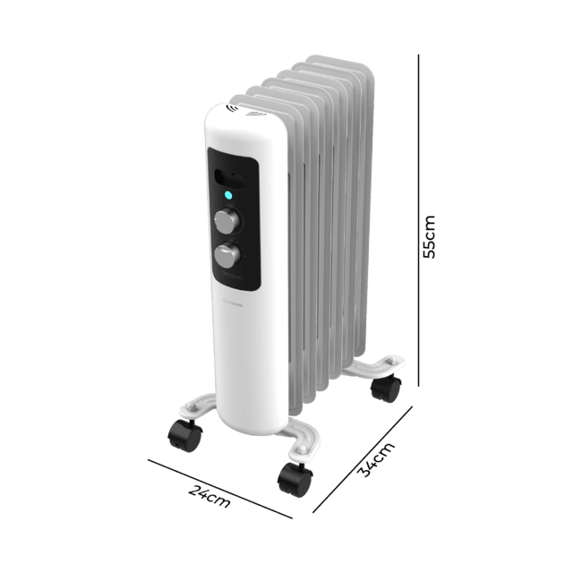 ReadyWarm 750 Space White Radiador Eléctrico de Aceite con 7 Módulos, Bajo Consumo, 1500 W, 3 Niveles de potencia, Sistema de Seguridad, Ruedas 15 m2